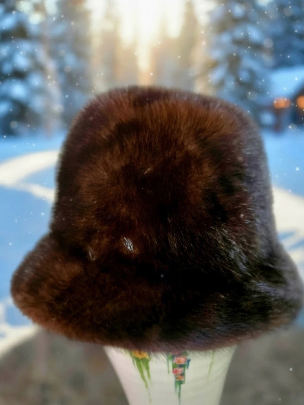 Vintage-style, dark brown mink fur cloche bucket hat Medium Size